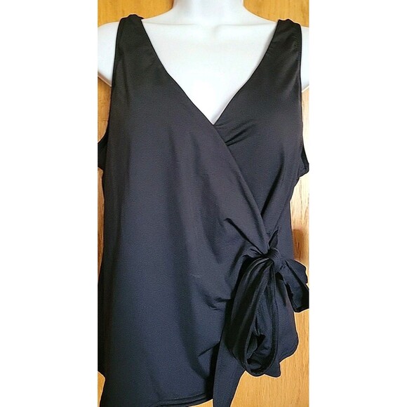Lands' End Women's 18D Black Tankini Top Swim XL Side Tie Solid V-Neck S1029 - Picture 3 of 9